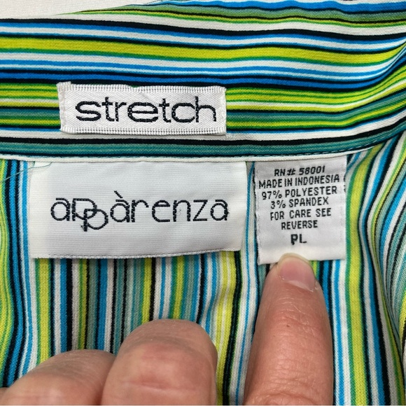 Appàrenza Stretch Button down Shirt SZ PL Green Stripes 3/4 Sleeves EUC - Picture 6 of 8